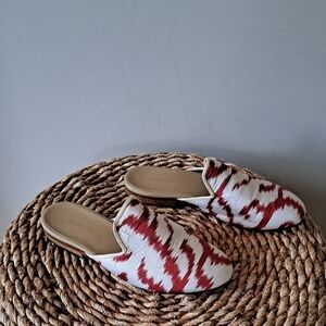 J Wilder Import Womens Off-White/Rust Ikat Print Satin Mule Slide EU37/US6.5